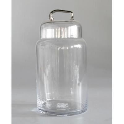 Glass storage jar with silver handle